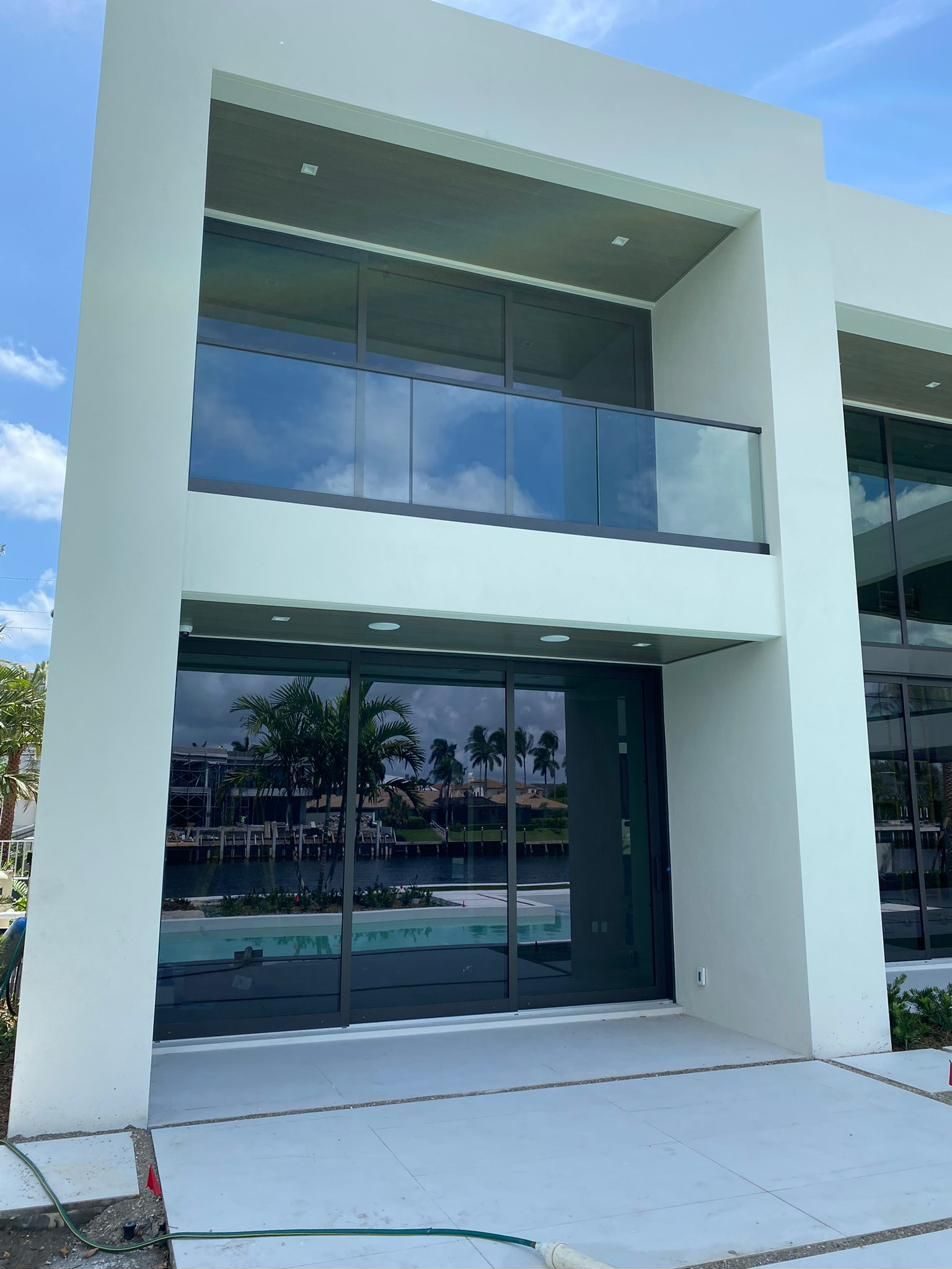 Frameless glass balcony railing, exterior